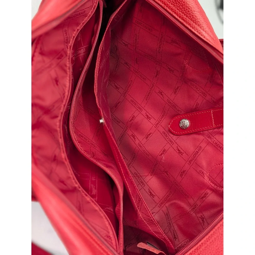Long Champ‎ Vintage Weekender Bag Calfskin Leather Shoulder Strap Double Handled
